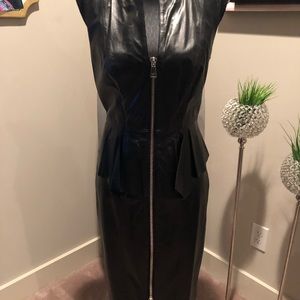 Leather peplum midi dress.